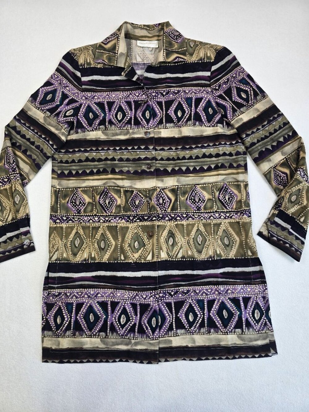 Vintage Dana Buchman Womens 4 Silk Tunic Top Geometric Print